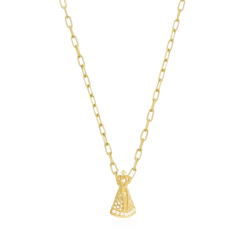 Pingente Nossa Senhora 12mm + Corrente Cartier Em Ouro 18k