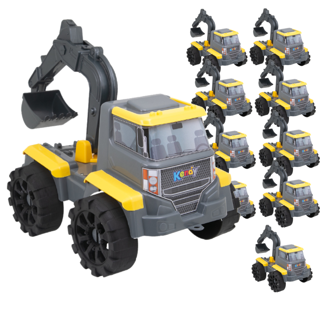 Kit 10 Unidades - Caminhão Brinquedo Escavador Braço Articulado - Detalhes Realistas - 28cm  Inmetro - QUEEN SHOP em Oferta na Shopee