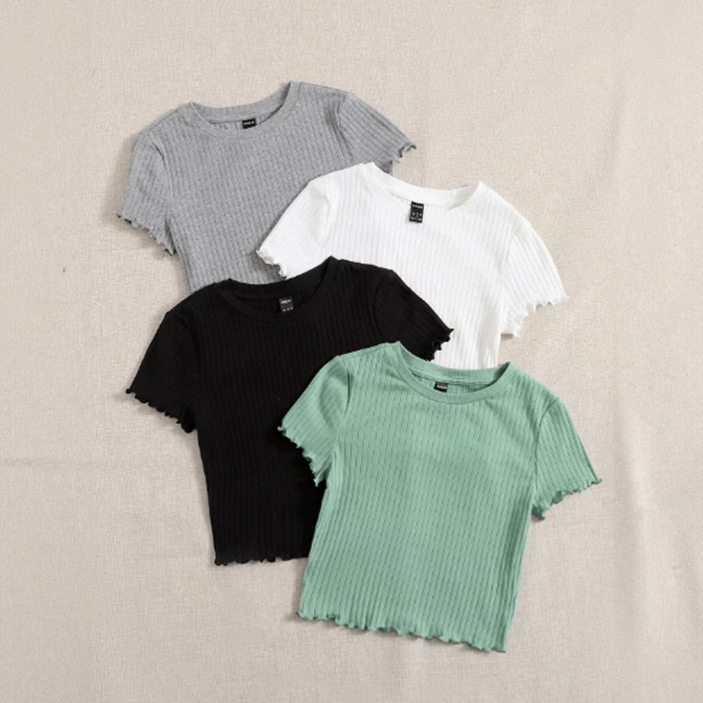 KIT 3 Cropped Feminino Canelado Alcinha Frufru Moda Verão Diversas Cores