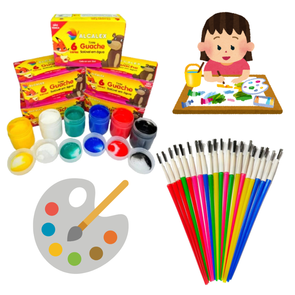 Kit 5 Cx Tinta Guache 6 Cores + 5 Unid Pincel Artístico Lembrancinha Infantil em Oferta na Shopee