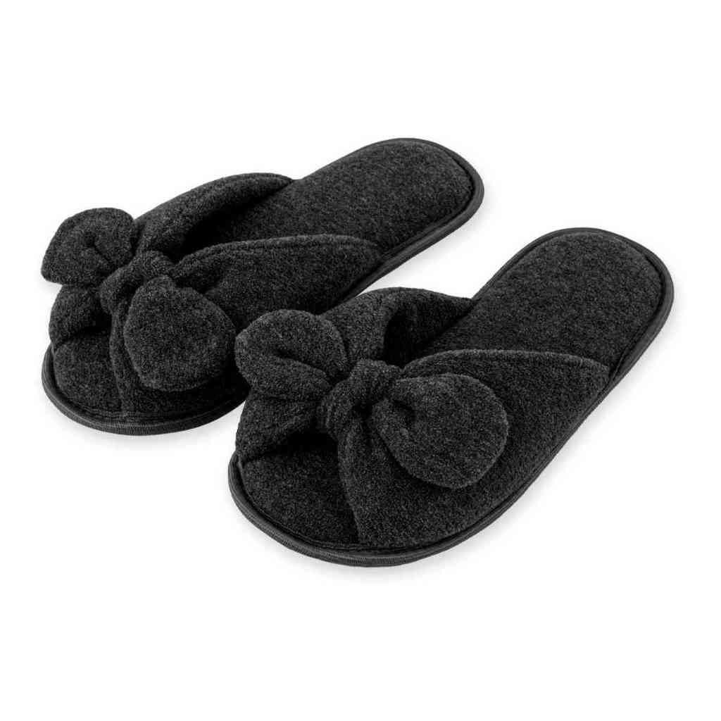 Pantufa Feminina Com Laço Chinelo de Quarto Fofinho Preto