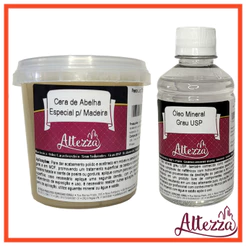 Kit Cera Pasta Abelha Para Madeira 350g + Oleo Mineral Usp 250ml - Para Selar e Hidratar Tábua de Corte Carne Churrasco