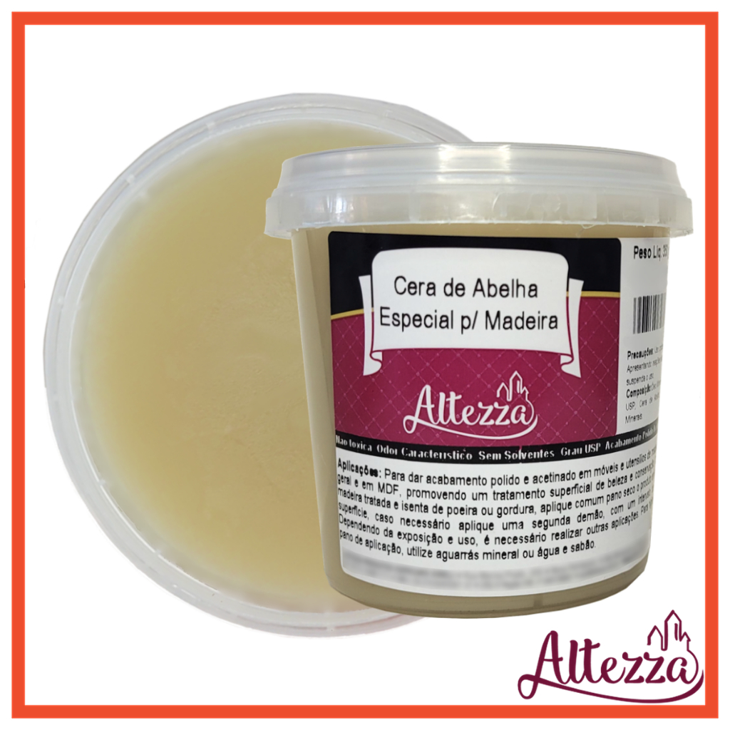 Kit Cera Pasta Abelha Para Madeira 350g + Oleo Mineral Usp - Para Selar e Hidratar Tábua de Corte Carne Churrasco