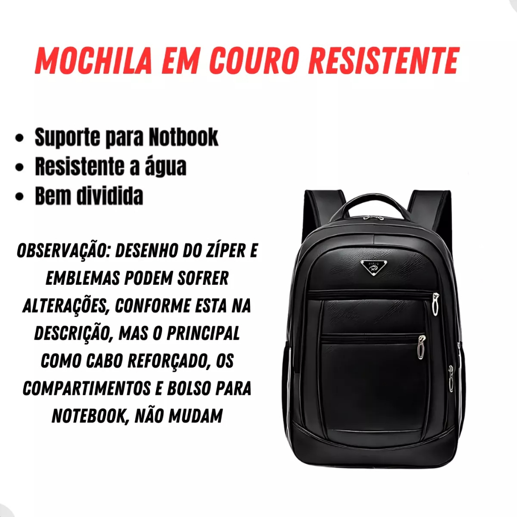Mochila de Couro Masculina Feminina Grande Reforçada Prática Linda Grande