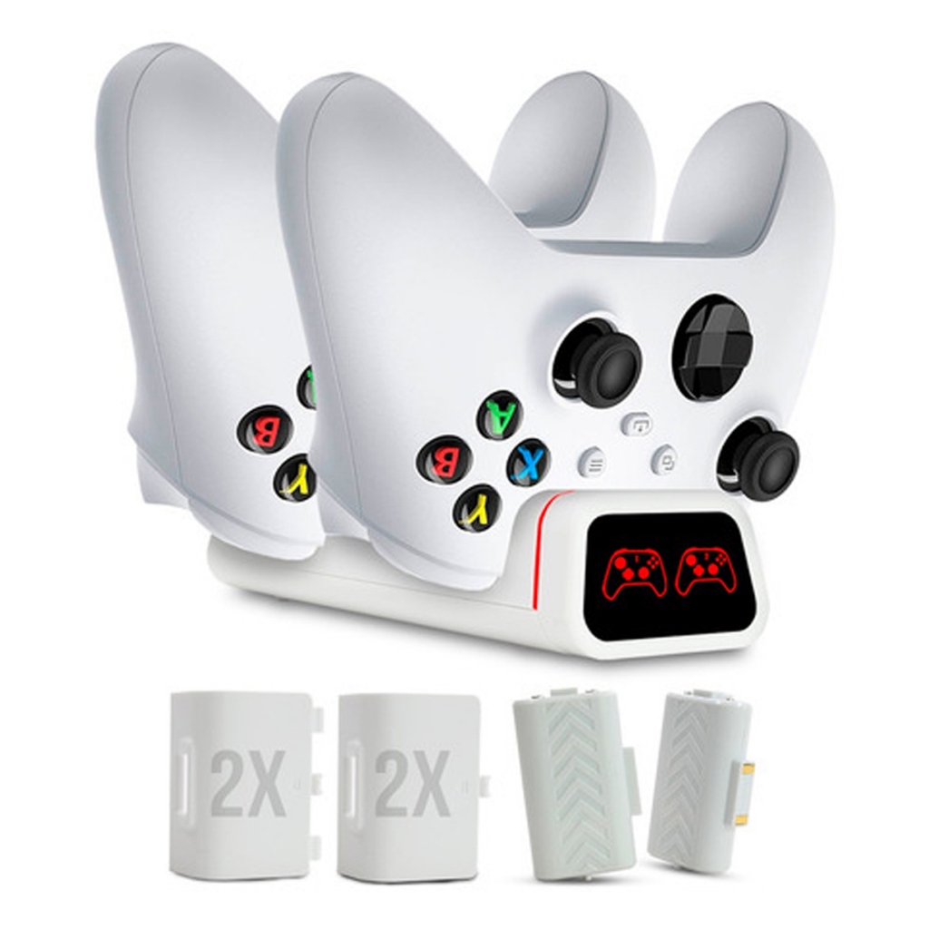Kit Carregador Duplo Controle Xbox One Series S/X + 2 Baterias - Base Dock Compatível com Controle Manete