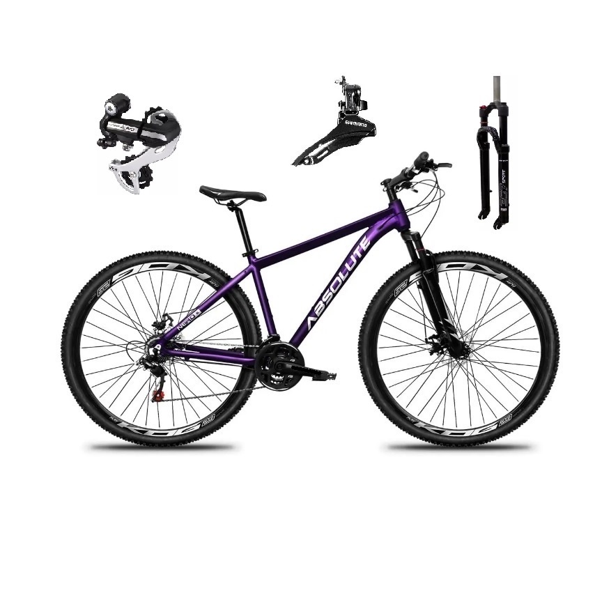 Bicicleta Aro 29 Absolute Nero 5 Câmbio Shimano 24v Acera K7 Garfo Trava Freio a Disco