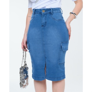 Saia Jeans Bolso Cargo Moda Evangélica 7PALLAS em Oferta na Shopee