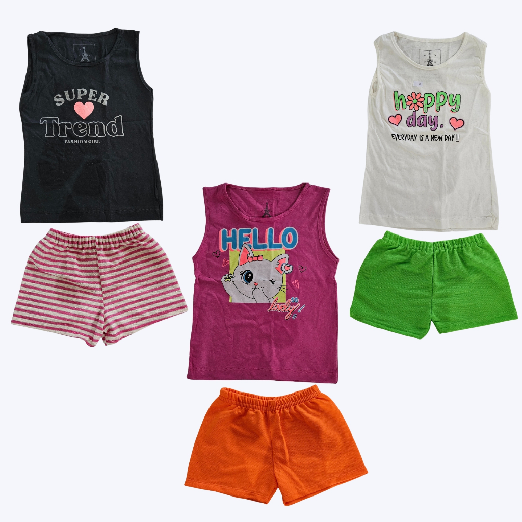 3 Conjuntos Infantil Menina Verão 2 ao 10 Sortido - 10 peças - 5 Regatas e 5 Shorts