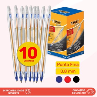 Canetas Bic Cristal Esferográficas 0.8mm Ponta Fina  Cores Azul, Preta e Vermelha. em Oferta na Shopee