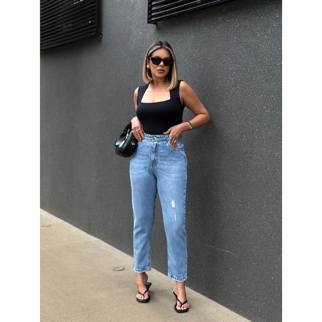 Coolestfeminina 8310 Calça Jeans Feminina  Mom Calca  Jean rasgado