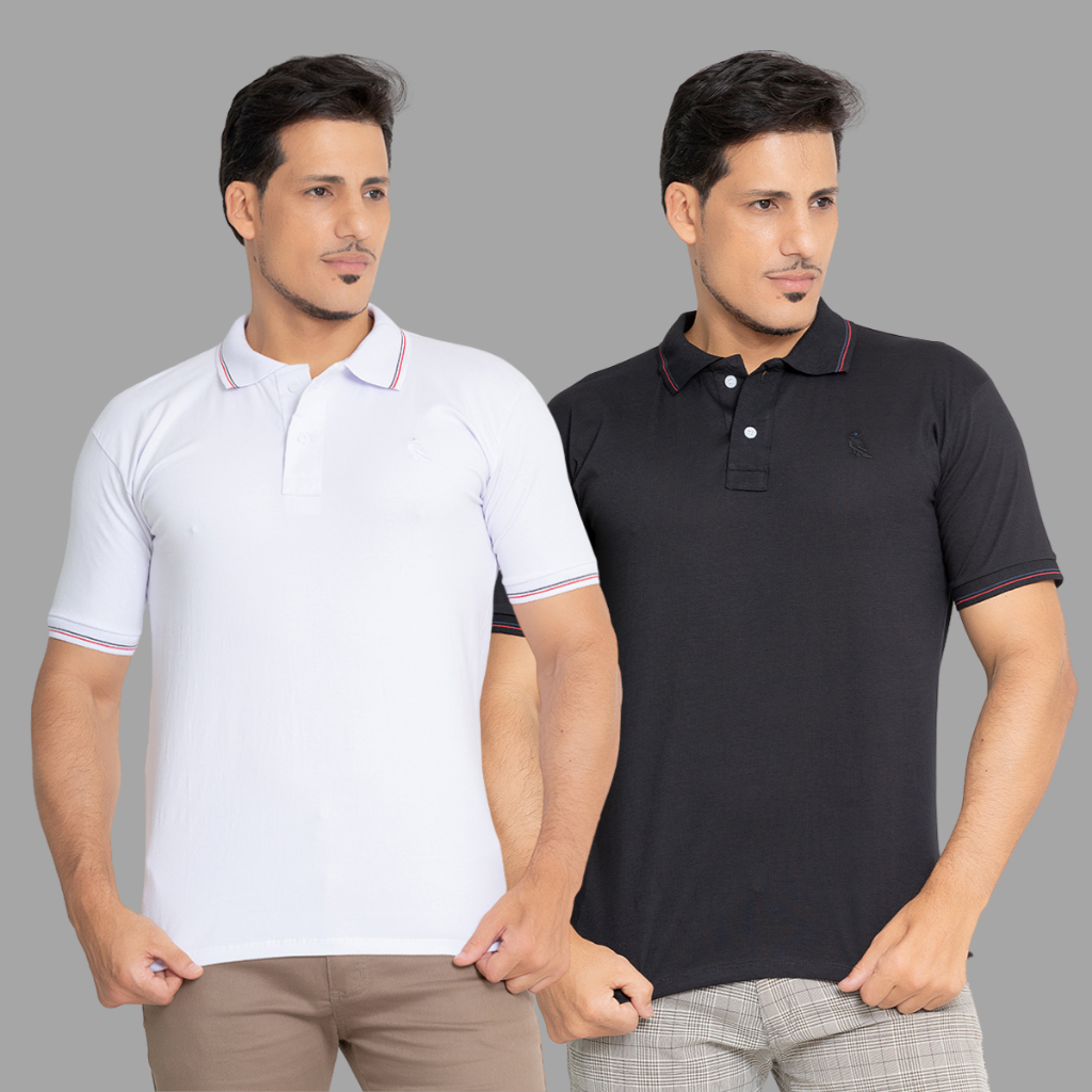 KIT 2 Blusas masculina Polo Slim Fit algodão peruana algodão premium preto branco