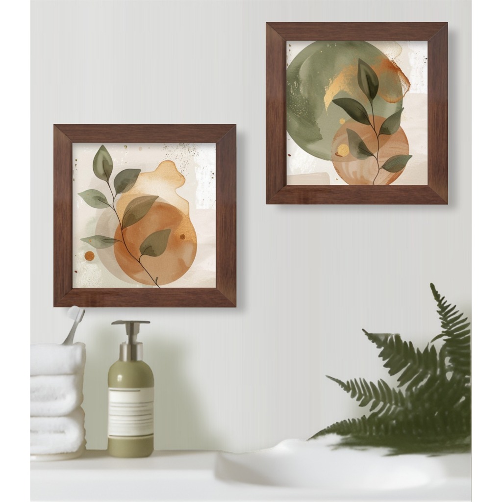 Quadros Decorativo Sala Banheiro Lavabo Cozinha Sala Quarto Escritório Decoração Boho Chic Folhas Bege Moldura e Vidro em Oferta na Shopee