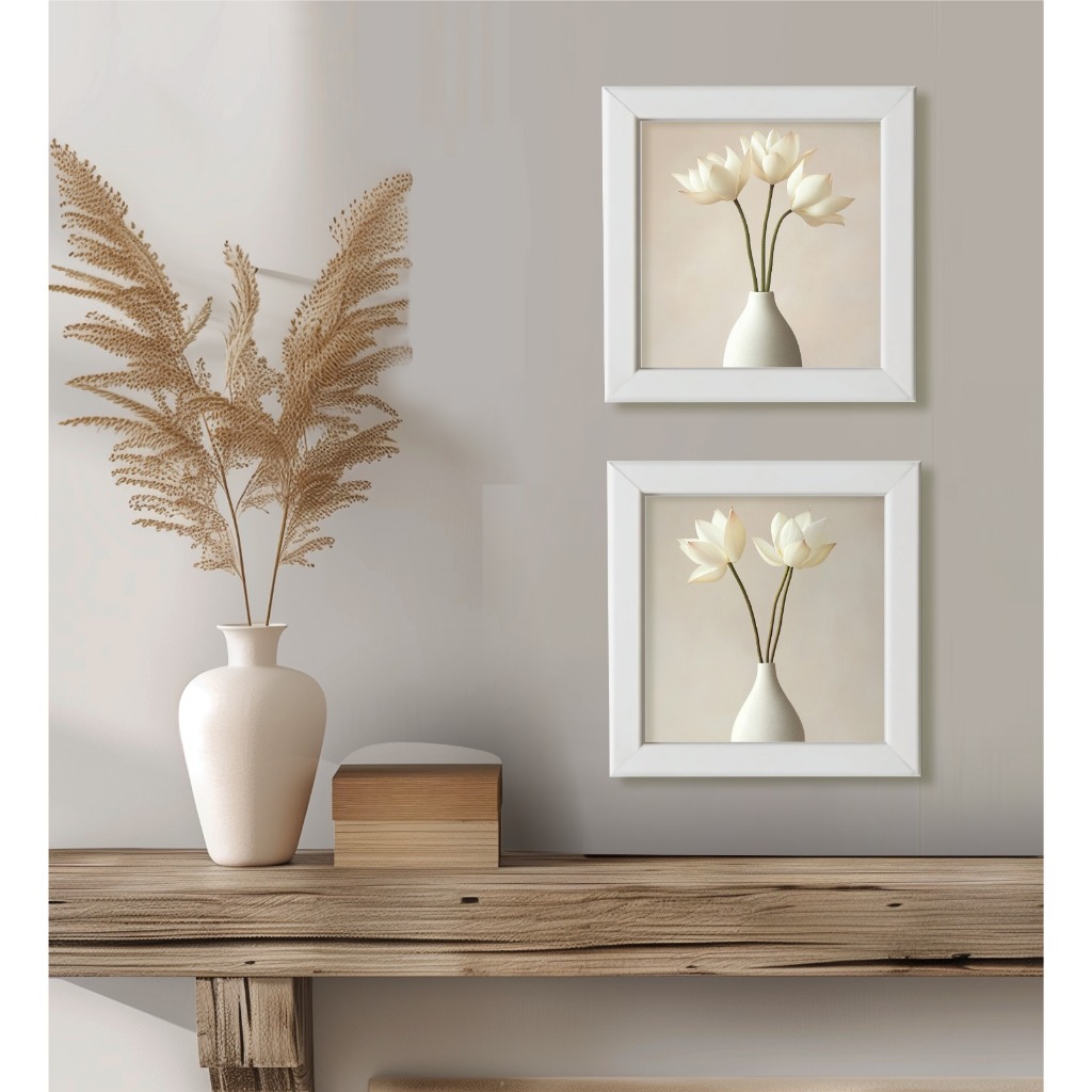2 Quadro Decorativo Sala Banheiro Lavabo Cozinha Sala Quarto Escritório Decoração Flor Minimalista Boho Moldura e Vidro
