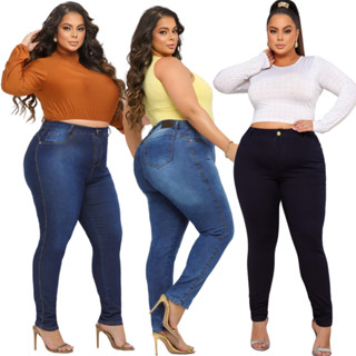Calça Jeans Feminina Plus Size Cintura Alta Skinny Levanta Bumbum Confortável 44 ao 54 em Oferta na Shopee