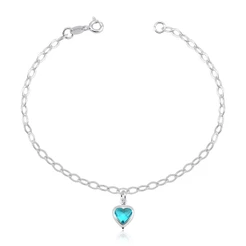 Pulseira Feminina de Prata 925 Coração Pendente