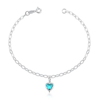 Pulseira Feminina de Prata 925 Coração Pendente