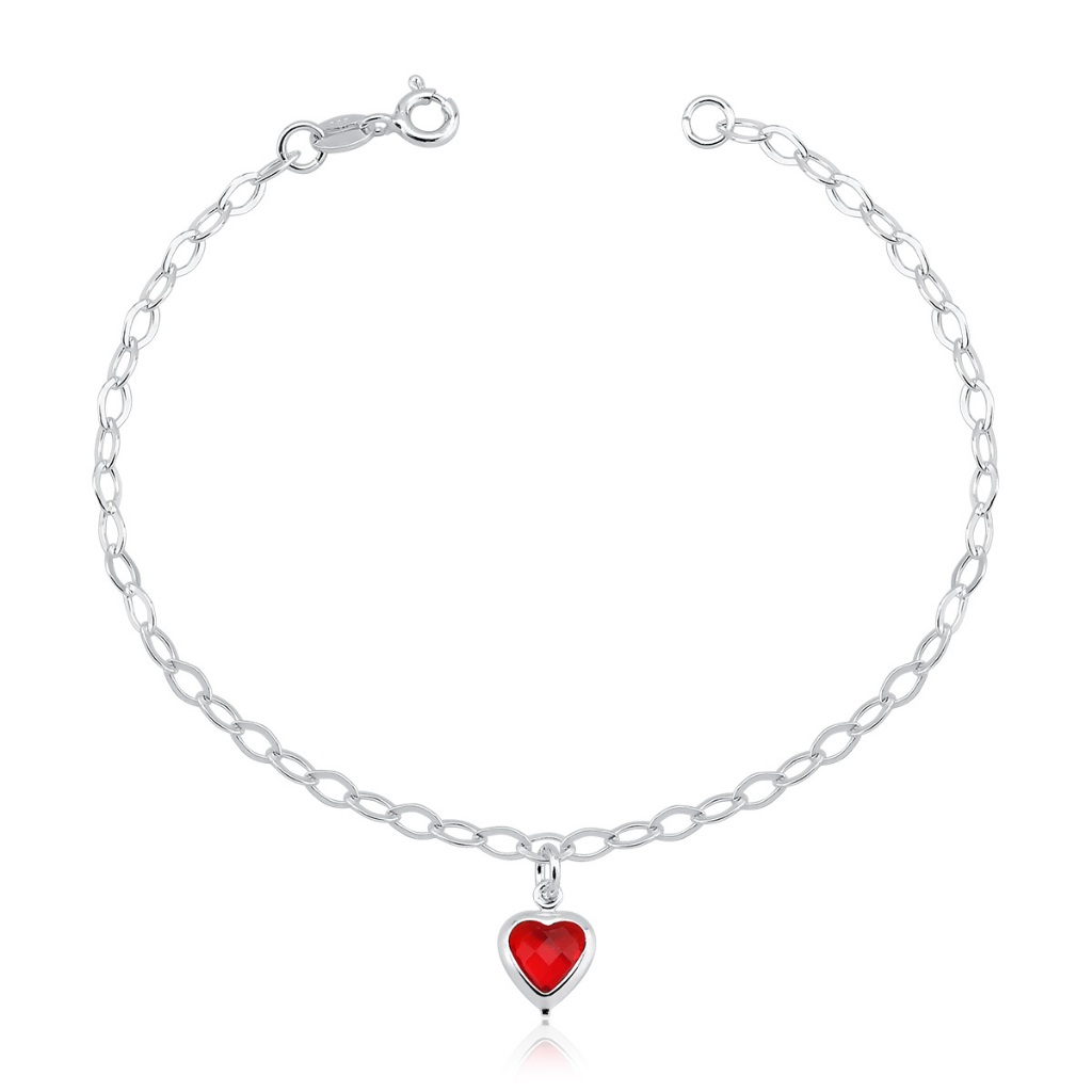 Detalhes do Pulseira Feminina de Prata 925 Coração Pendente