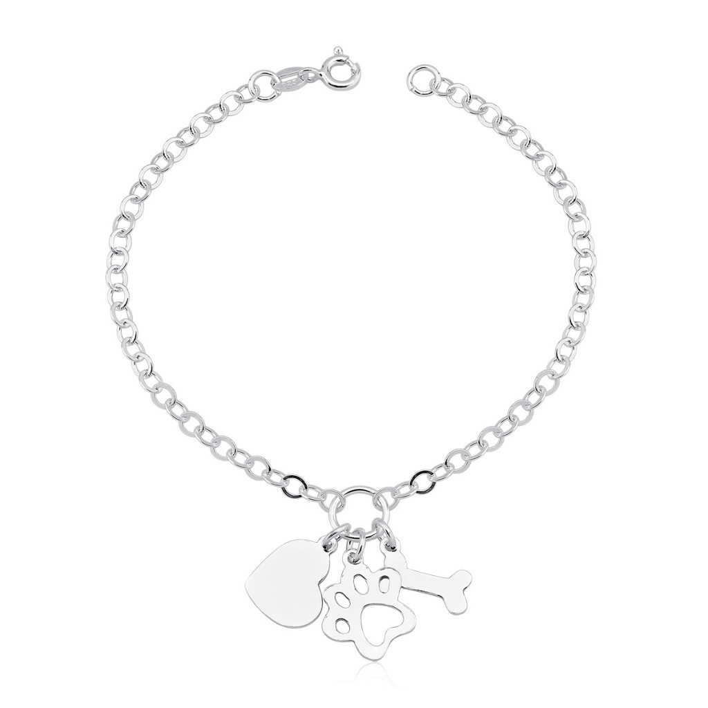 Pulseira Feminina de Prata 925 Patuá com Coração, Patinha e Osso em Oferta na Shopee