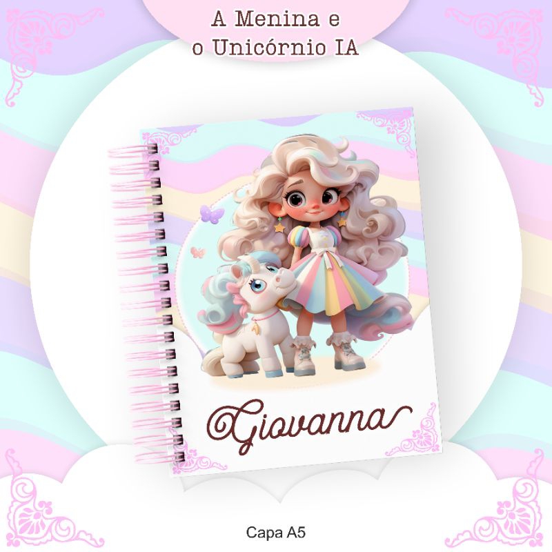 Agenda Escolar  MENINA COM UNICÓRNIO Personalizada com Nome - ESCOLHER CAPA