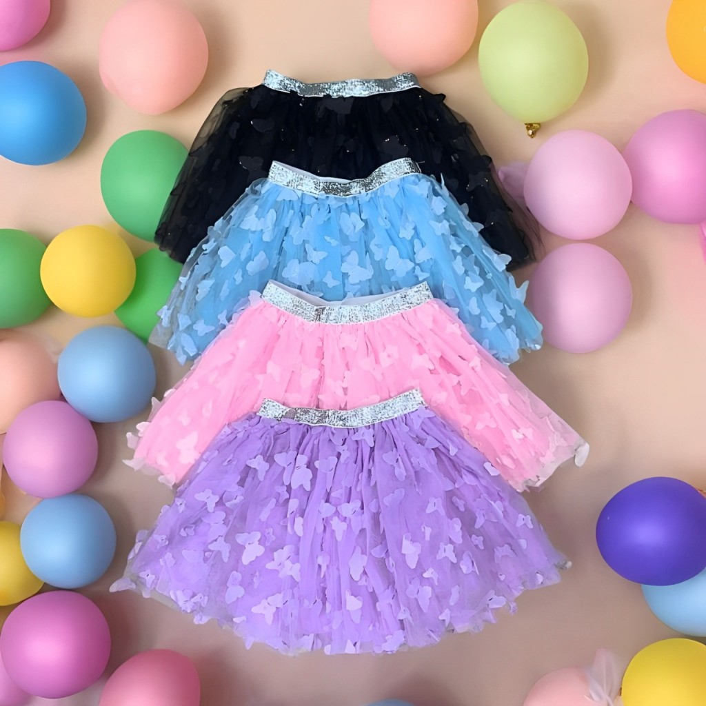 Saia Tule com Borboleta Infantil para Festas Carnaval e Fantasia 30Cm