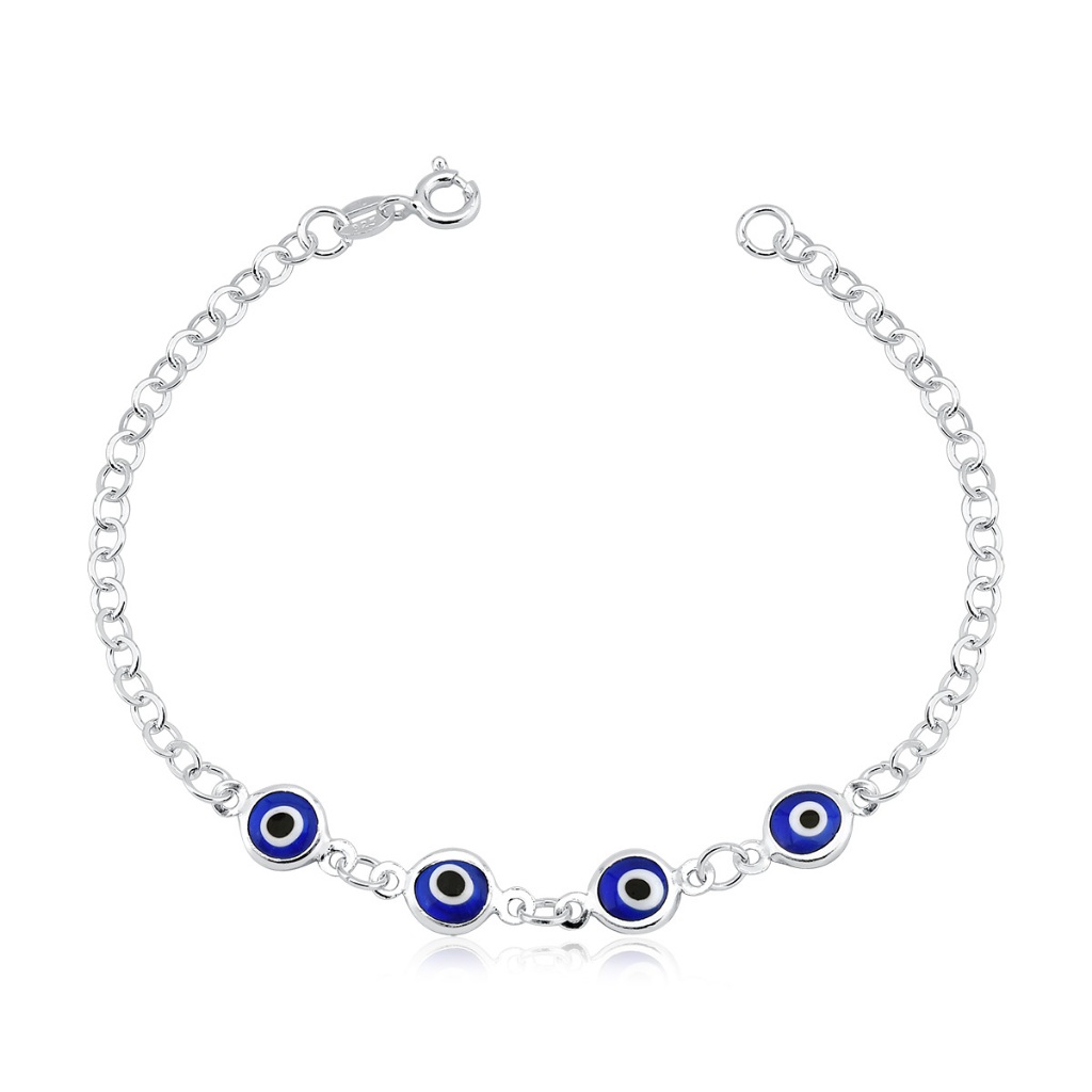 Pulseira Feminina de Prata 925 Olho Grego Azul Marinho
