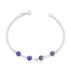 Pulseira Feminina de Prata 925 Olho Grego Azul Marinho