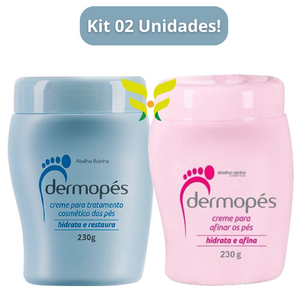 Kit 2 Unidades: 1 DERMOPÉS Creme Para TRATAMENTO Dos Pés 230g + DERMOPÉS Creme Para AFINAR OS PÉS 230g ABELHA RAINHA