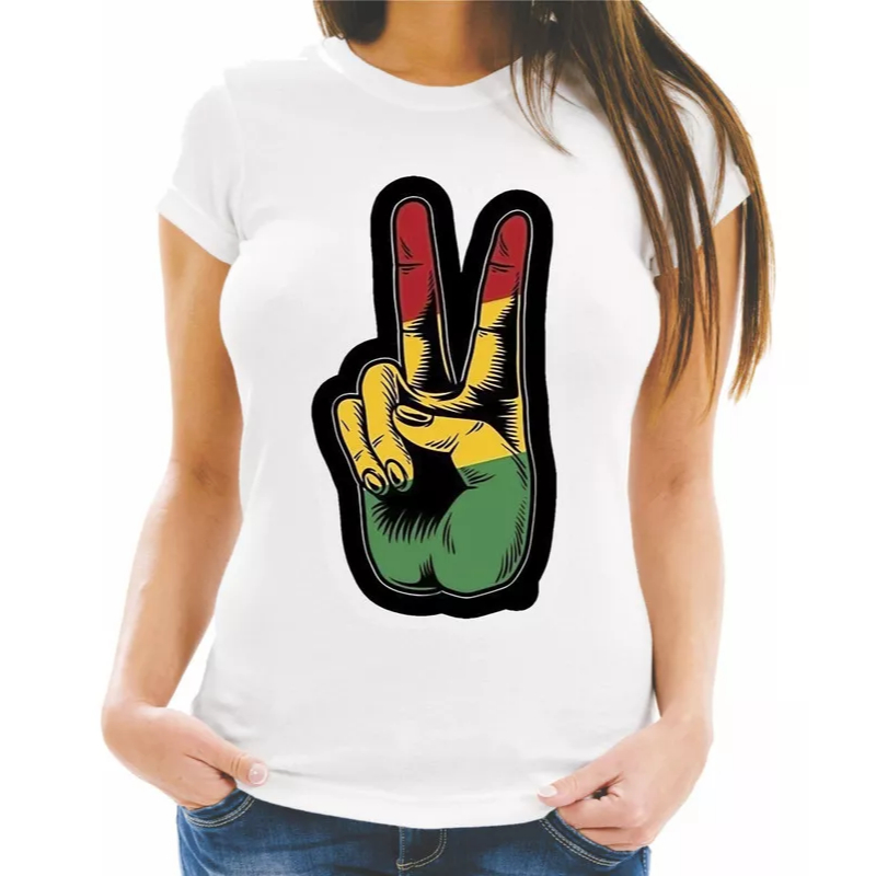 Camiseta Baby Look Música Reggae Paz E Amor Jamaica 34