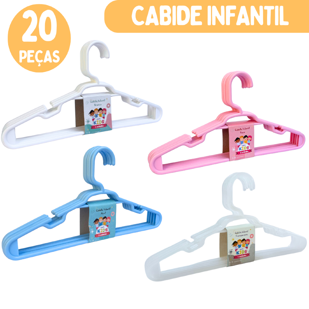 Cabide Infantil Kit 20 Peças Branco Rosa Transparente Azul Roupas de Bebe em Oferta na Shopee