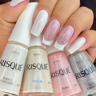 Kit 4 Esmalte Risque Francesinha Bianco Puríssimo , Renda, Duna e As Mil Purpurinas em Oferta na Shopee