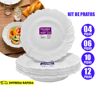 Kit Jogo 4 \ 12 Pratos Vidro Fundo Duralex Pétala Opaline Redondo Essencial p Jantar / Almoço-Nadir em Oferta na Shopee