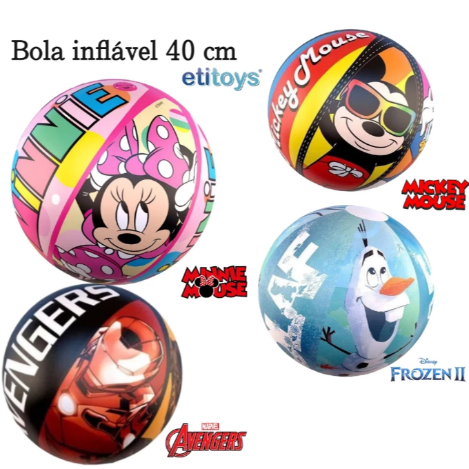 Bola Inflável Personagens Minnie Frozen Princesas Disney 40cm Infantil Piscina Praia Campo
