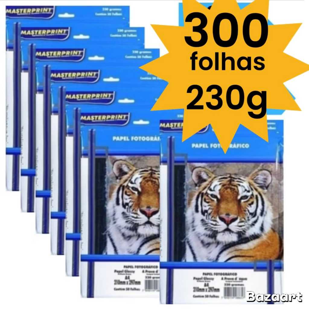 Papel Fotográfico A4 Glossy 230g  Premium Brilho MasterPrint 300 Folhas