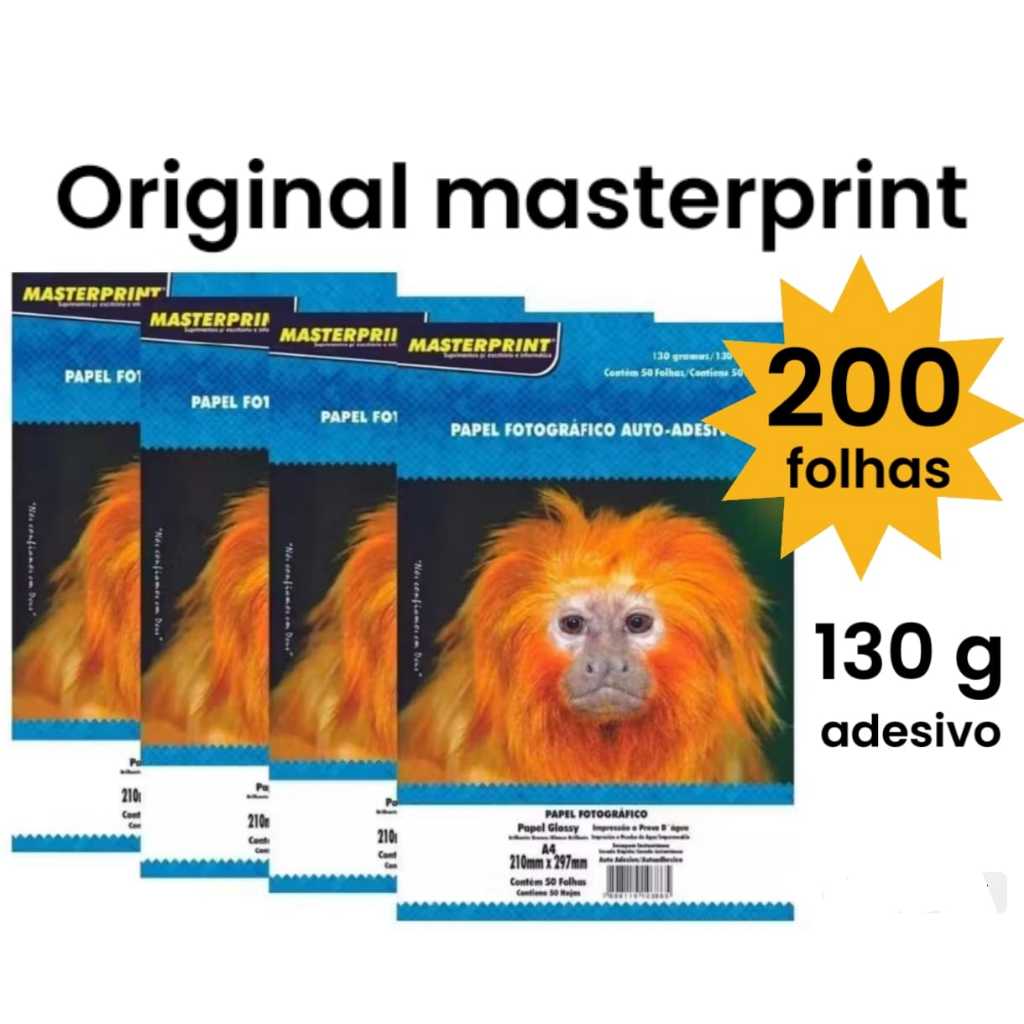 Kit 200 Folhas Papel Fotográfico Adesivo Glossy 130 gramas Masterprint em Oferta na Shopee