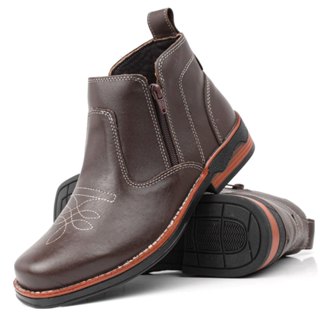 Botina mateira masculina café rodeio country texana de ziper cano curto em Oferta na Shopee