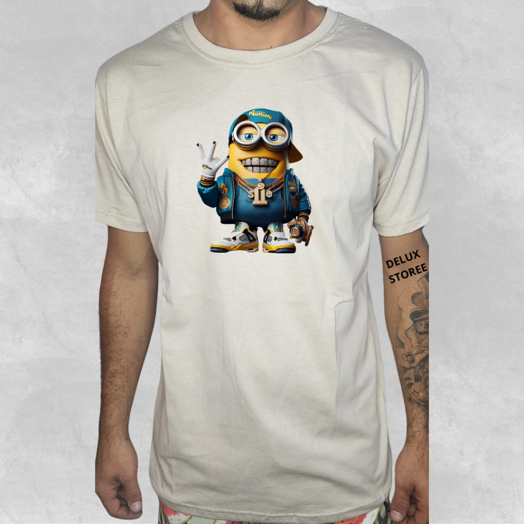 Camisa Masculina Manga Curta Verâo Minion Gangster Camiseta Algodão