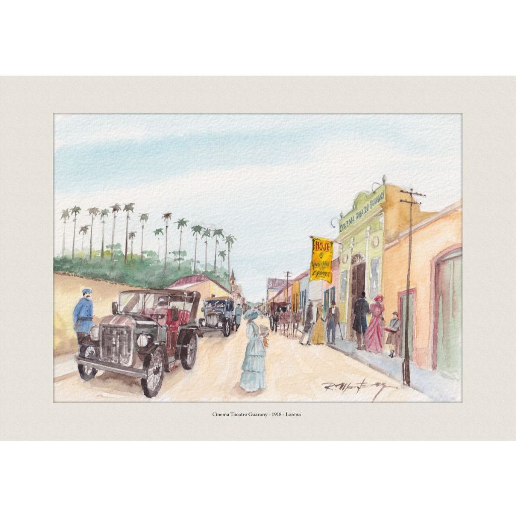 Cinema Theatro Guarany 1918 - Lorena | Pintura em Aquarela | Quadro Decorativo | A4