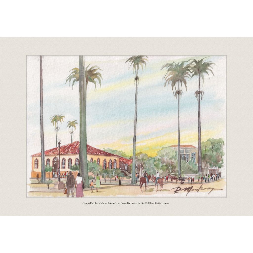 Grupo Escolar Gabriel Prestes na Praça Baroneza de Sta. Eulália 1940 - Lorena | Quadro Decorativo A4