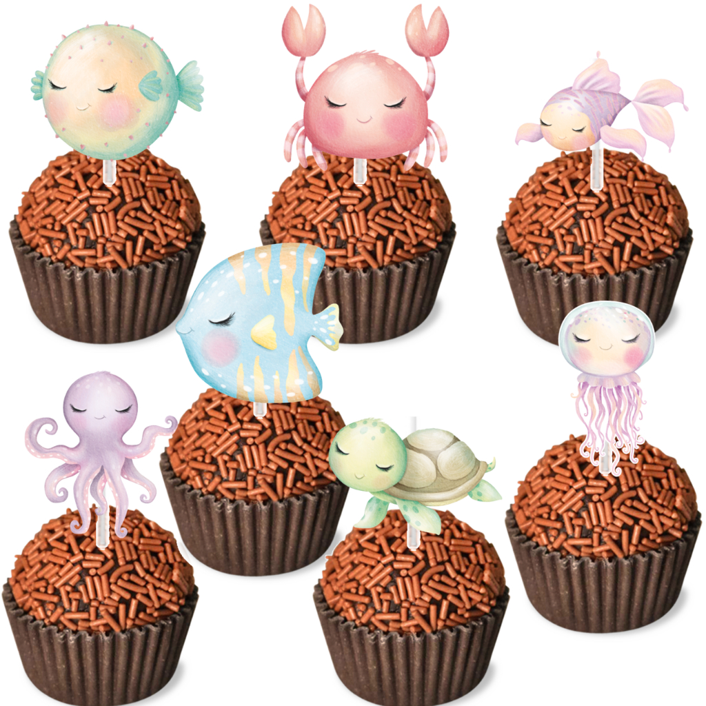 Topper Docinhos Doces Festa Aniversário Fundo do Mar Aquarela em Oferta na Shopee