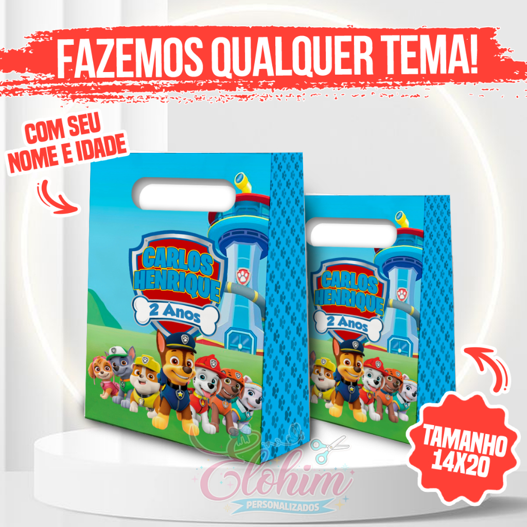 Sacolinha personalizada de papel para festa - PEGUE E MONTE (FAZEMOS QUALQUER TEMA) - Patrulha Canina