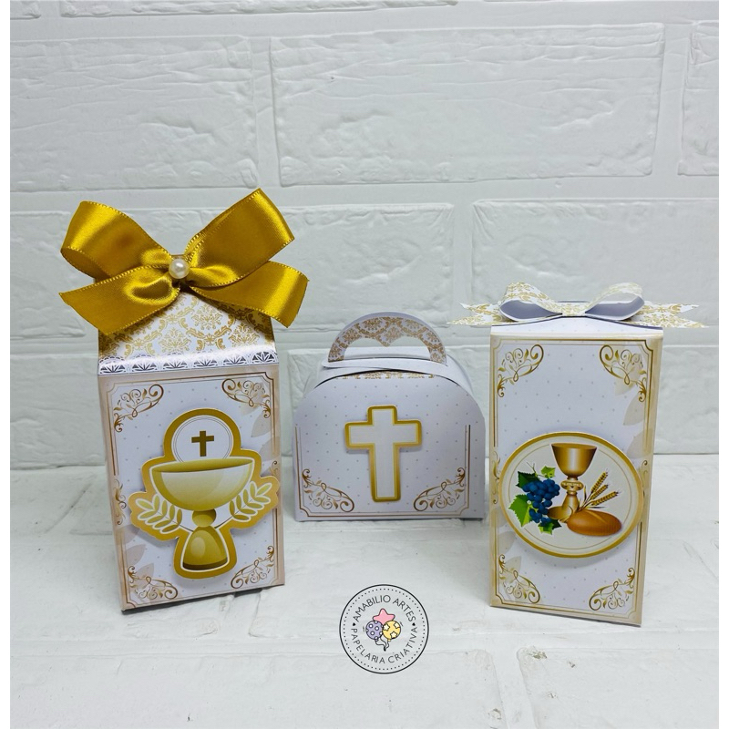 Kit Festa 3D Primeira Comunhão Primeira Eucaristia - Caixinhas Personalizadas - Lembrancinha para festas