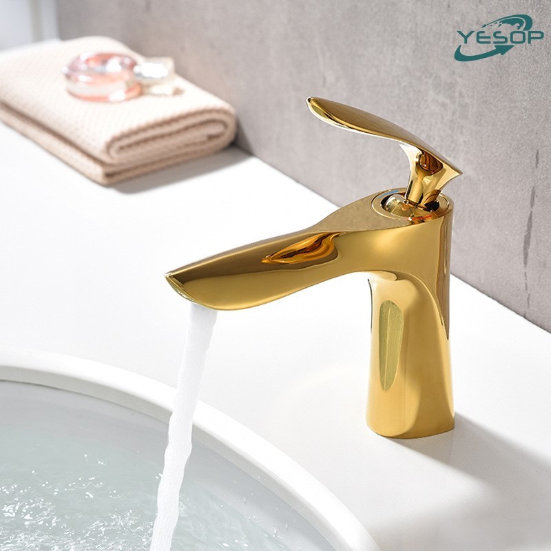 YESOP Torneira Banheiro Cascata Dourada Luxo Monocomando Aço Inox 304 Misturador Quente Frio 18cm em Oferta na Shopee