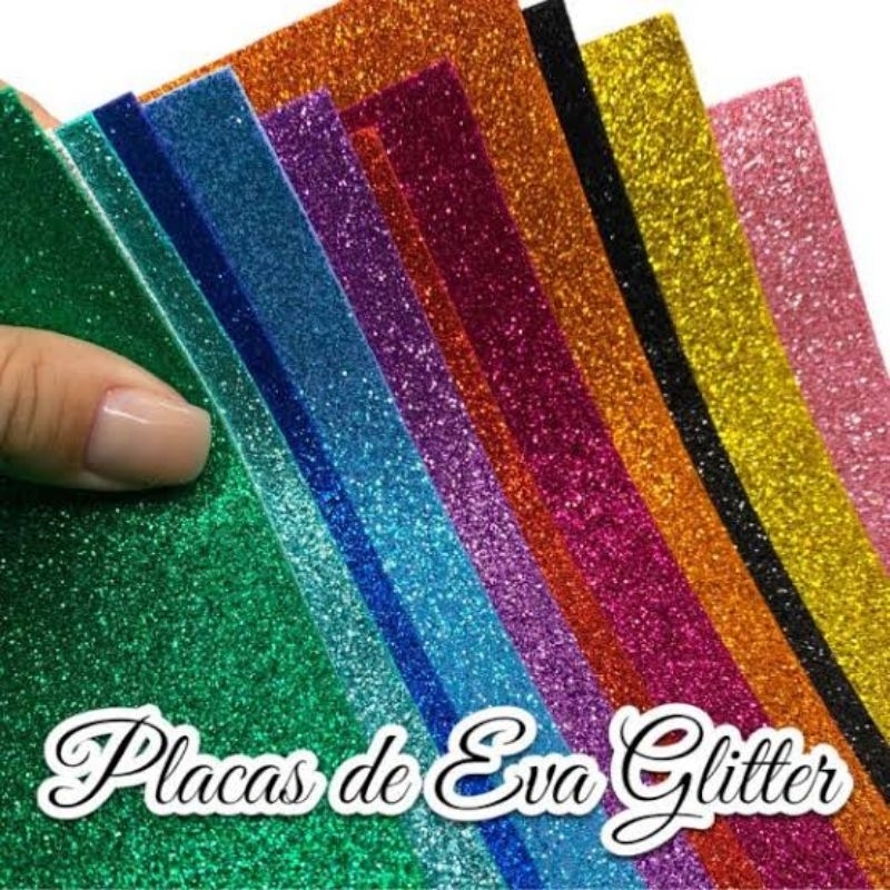kit 6 Folhas de EVA com Glitter 40x48 Placa de EVA Artesanato Fantasias Festa Decorações Brinquedos eTrabalho Escolar