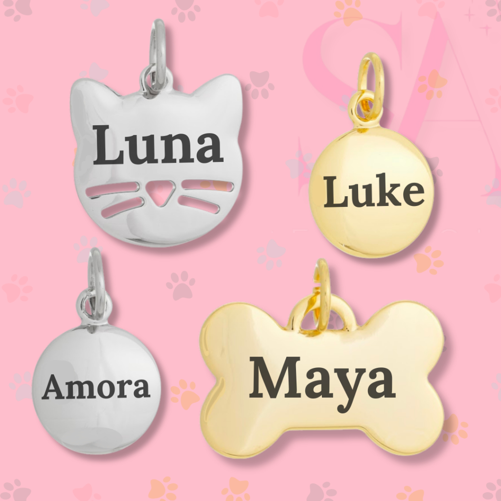 Tag para Coleira Nome e Telefone Gravados Gato Vários Modelos