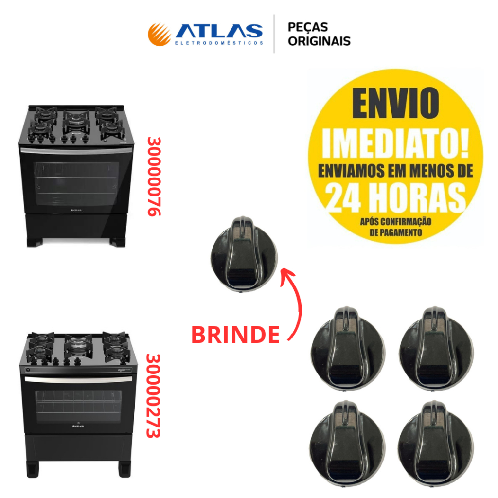 KIT 4 BOTÕES MANÍPULOS +1 DE BRINDE FOGÕES ATLAS U.TOP E AGILE GLASS 4 E 5 BOCAS PEÇAS ORIGINAIS em Oferta na Shopee