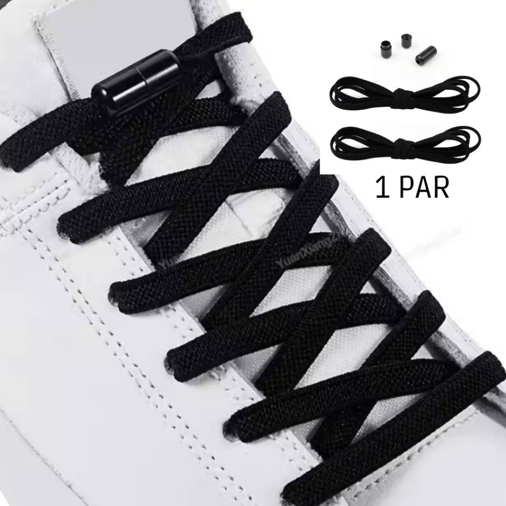 Cadarços Elásticos para tênis infantil e adulto fecho metal preto