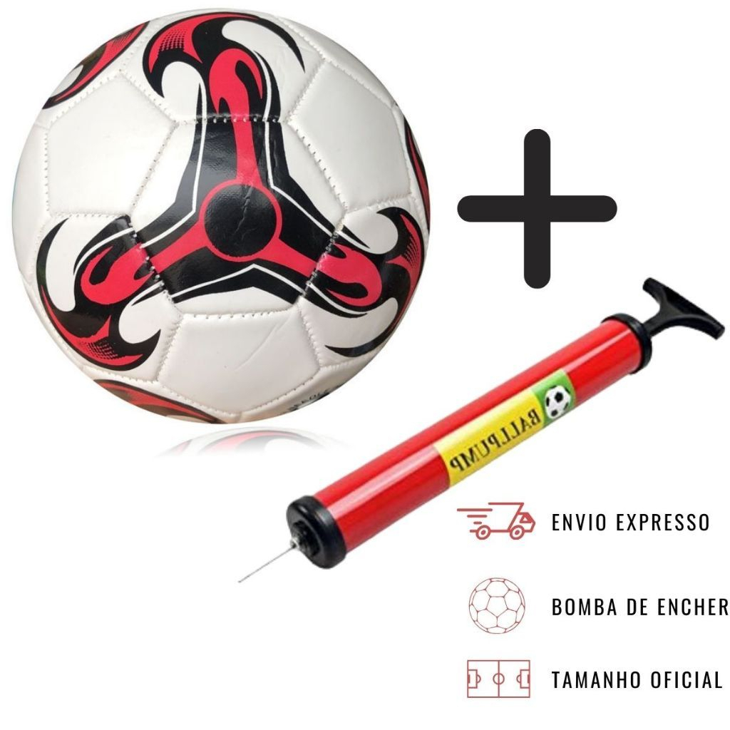 Bola de Futebol + Bomba de Ar Manual Portátil Kit Bola Tamanho 5 Oficial Couro Sintético Campo