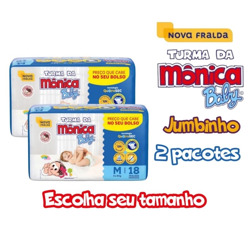 Kit Com 2 Pacotes de Fralda Turma Da Monica Baby Jumbinho em Oferta na Shopee