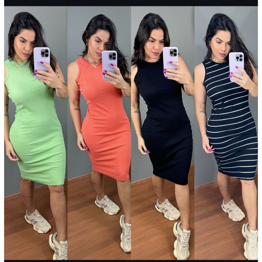 Vestido Ribana Feminina Midi colado Veste bem Dia a Dia em Oferta na Shopee