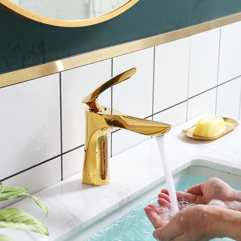 YESOP Torneira Dourada Banheiro Cascata Luxo Monocomando Misturador Brilhante 18cm
